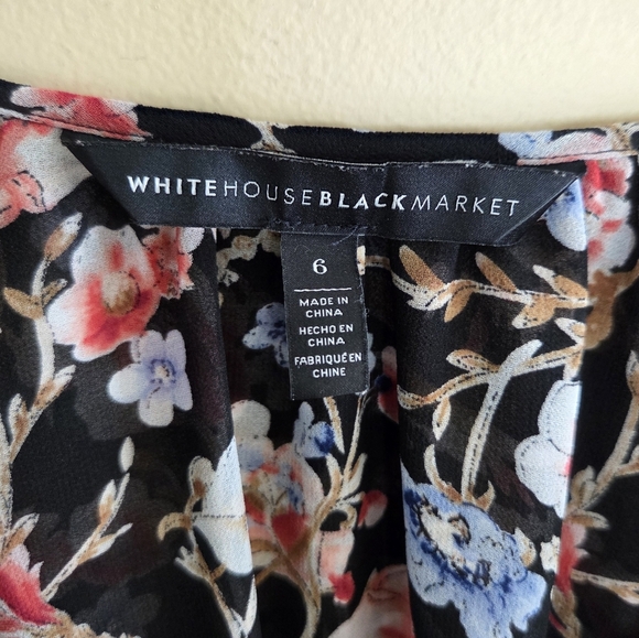 WHBM | Floral Long Sleeve Popover Blouse with Crochet Ladder Detail Size 6 - Picture 5 of 8